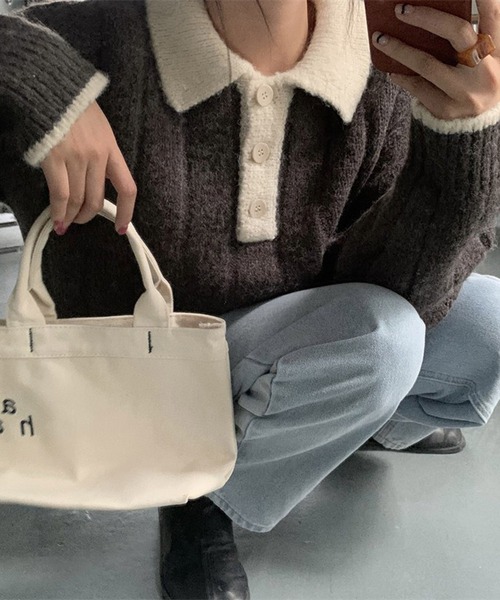 HALEY PESCA（ヘーリーペスカ）の「HALEY PESCA/カラー切替 ニットポロシャツ（ポロシャツ・レディース・グレー/ネイビー/ピンク/ホワイト・FREE）」の12枚目の写真