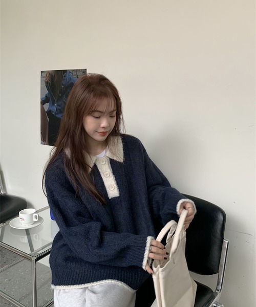 HALEY PESCA（ヘーリーペスカ）の「HALEY PESCA/カラー切替 ニットポロシャツ（ポロシャツ・レディース・グレー/ネイビー/ピンク/ホワイト・FREE）」の22枚目の写真