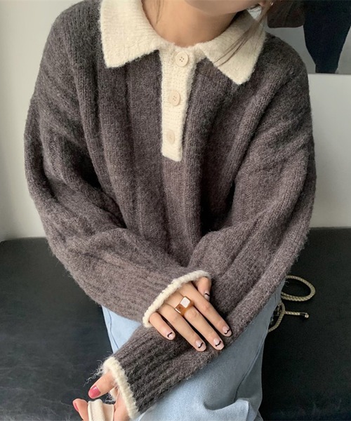 HALEY PESCA（ヘーリーペスカ）の「HALEY PESCA/カラー切替 ニットポロシャツ（ポロシャツ・レディース・グレー/ネイビー/ピンク/ホワイト・FREE）」の21枚目の写真