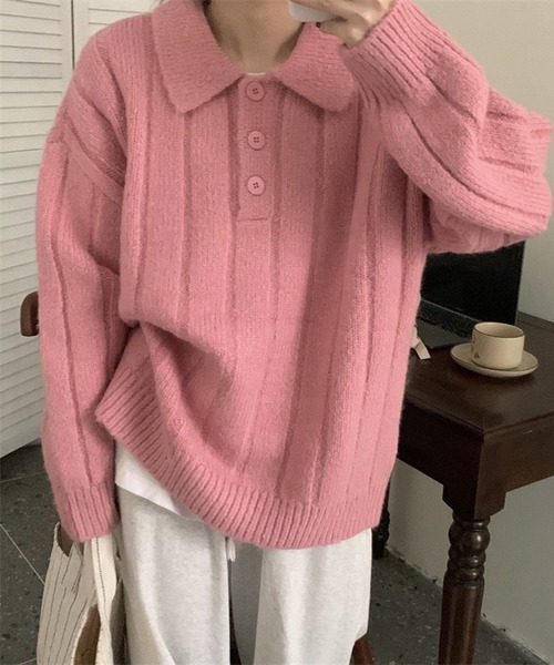 HALEY PESCA（ヘーリーペスカ）の「HALEY PESCA/カラー切替 ニットポロシャツ（ポロシャツ・レディース・グレー/ネイビー/ピンク/ホワイト・FREE）」の19枚目の写真