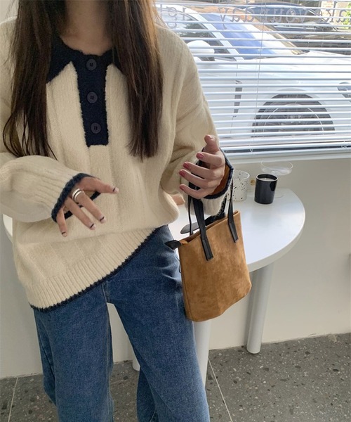 HALEY PESCA（ヘーリーペスカ）の「HALEY PESCA/カラー切替 ニットポロシャツ（ポロシャツ・レディース・グレー/ネイビー/ピンク/ホワイト・FREE）」の5枚目の写真