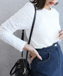 moment+（モーメントプラス）の「シャーリングジャガードクルーネック長袖プルオーバー（Tシャツ/カットソー）」