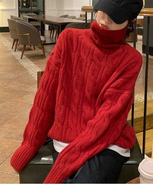 gossip！ロサンゼルス（ゴシップロサンゼルス）の「ハイネックローゲージニット（ニット/セーター・レディース・レッド/オフホワイト/オレンジ/ブルー・FREE）」の3枚目の写真