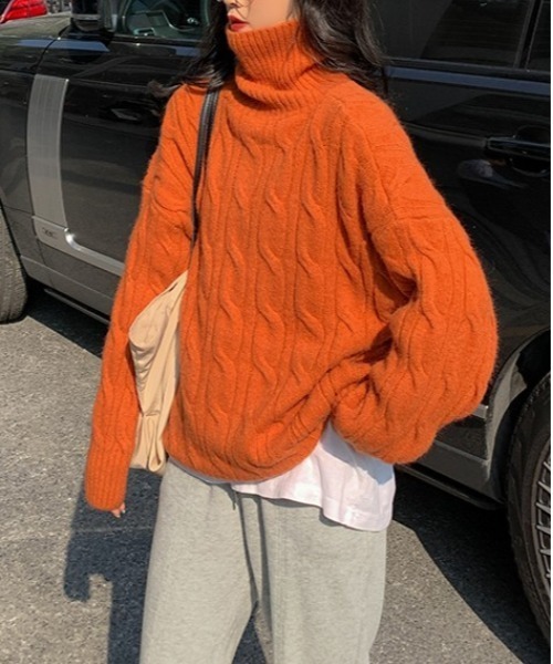 gossip！ロサンゼルス（ゴシップロサンゼルス）の「ハイネックローゲージニット（ニット/セーター・レディース・レッド/オフホワイト/オレンジ/ブルー・FREE）」の4枚目の写真