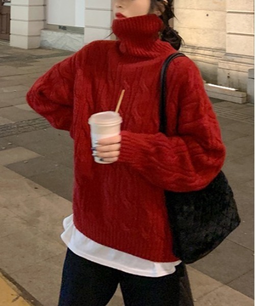 gossip！ロサンゼルス（ゴシップロサンゼルス）の「ハイネックローゲージニット（ニット/セーター・レディース・レッド/オフホワイト/オレンジ/ブルー・FREE）」の14枚目の写真