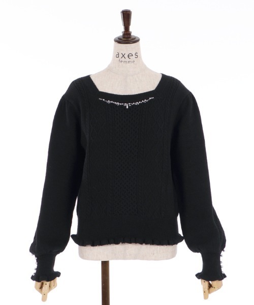 axes femme(アクシーズファム)の「スクエアニットPO(ニット/セーター・レディース・ブラック/ブラウン/キナリ・MEDIUM)」の2枚目の写真