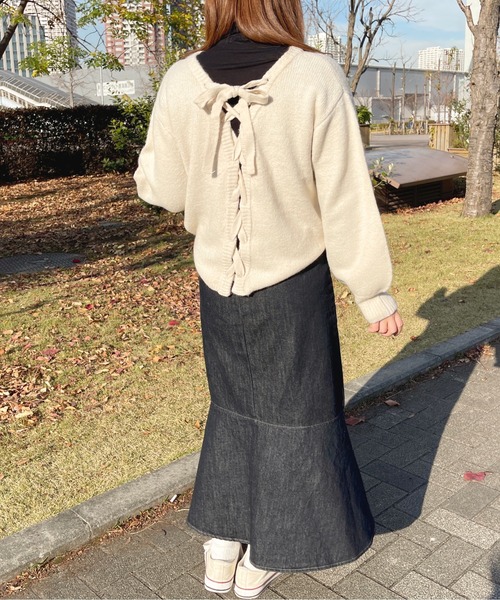 専用♡apuバックビジュ袖シフォンニット 袖シフォンお上品ニット | natural couture(ナチュラルクチュール
