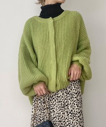 ノーカラーボリュームニットカーディガン