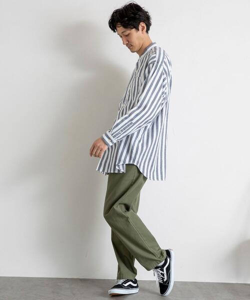 coen(コーエン)の「起毛ストライプバンドカラーシャツ(シャツ/ブラウス・メンズ・ネイビー/ブラウン・SMALL/MEDIUM/LARGE/X-LARGE)」の8枚目の写真