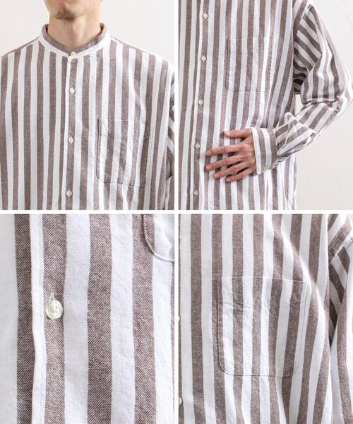 coen(コーエン)の「起毛ストライプバンドカラーシャツ(シャツ/ブラウス・メンズ・ネイビー/ブラウン・SMALL/MEDIUM/LARGE/X-LARGE)」の11枚目の写真