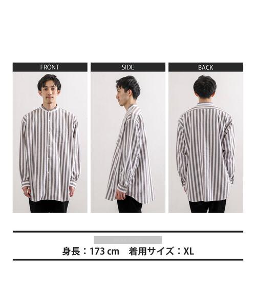 coen(コーエン)の「起毛ストライプバンドカラーシャツ(シャツ/ブラウス・メンズ・ネイビー/ブラウン・SMALL/MEDIUM/LARGE/X-LARGE)」の12枚目の写真