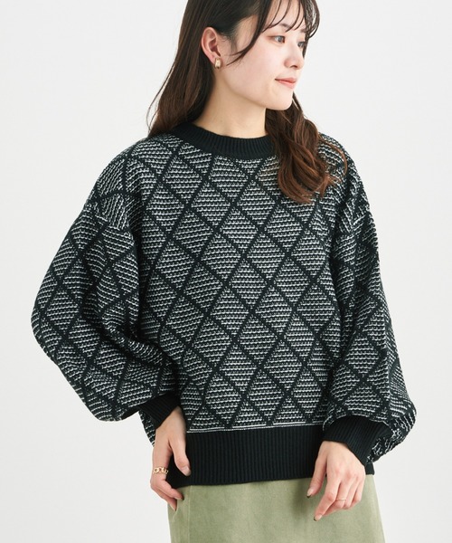 Green Parks(グリーンパークス)の「柄ショートニットプルオーバー*(ニット/セーター・レディース・ブラック/ベージュ/ブルー/グリーン・FREE)」の2枚目の写真