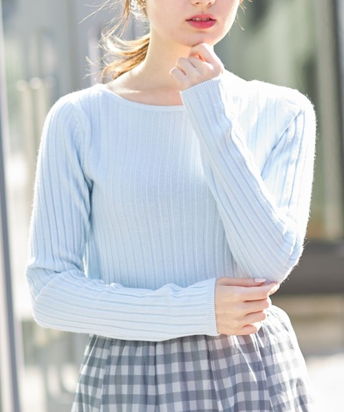 tocco closet(トッコ クローゼット)の「【限定】シンプルワイドリブニットプルオーバー(ニット/セーター・レディース・オフホワイト/サックスブルー/ピンク/ラベンダー・M)」の1枚目の写真