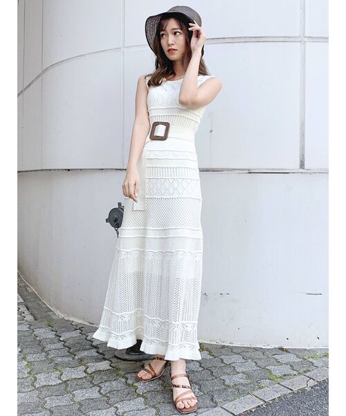 dazzlin（ダズリン）の「ミルフィーユクロシェワンピース（ワンピース・レディース・ホワイト/ブラック/パープル/オフホワイト/グリーン/モカ・FREE）」の2枚目の写真