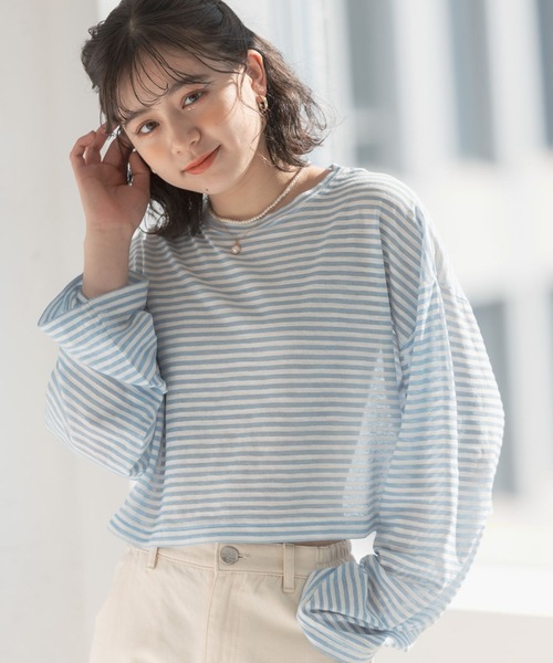 repipi armario（レピピ アルマリオ）の「シアーボーダーショートTシャツ（Tシャツ/カットソー・キッズ・グリーン/ブラック系その他/ブルー系その他/ピンク系その他・MEDIUM/LARGE）」の4枚目の写真