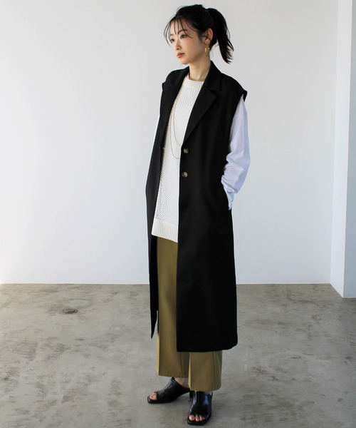 GeeRA（ジーラ）の「トレンチ風ロングジレ（その他アウター・レディース・ベージュ/ブラック・MEDIUM）」の3枚目の写真