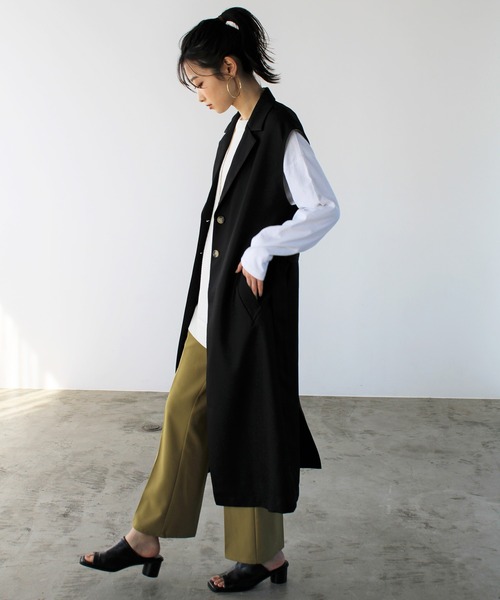 GeeRA（ジーラ）の「トレンチ風ロングジレ（その他アウター・レディース・ベージュ/ブラック・MEDIUM）」の4枚目の写真