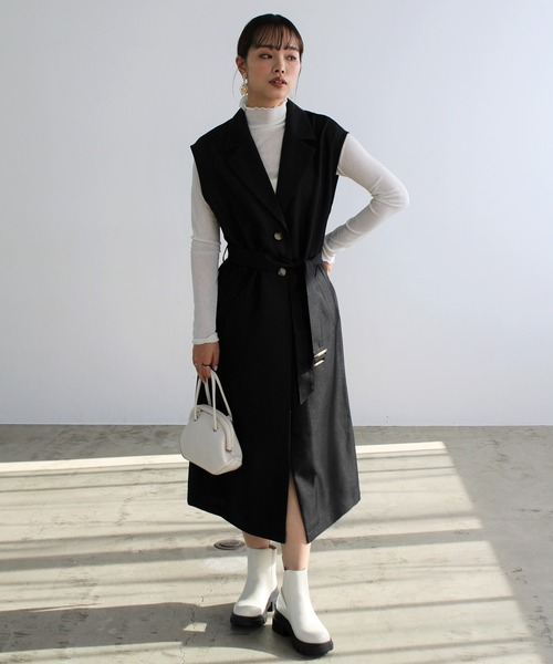 GeeRA（ジーラ）の「トレンチ風ロングジレ（その他アウター・レディース・ベージュ/ブラック・MEDIUM）」の6枚目の写真