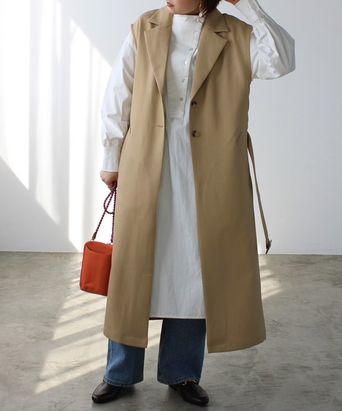 GeeRA（ジーラ）の「トレンチ風ロングジレ（その他アウター・レディース・ベージュ/ブラック・MEDIUM）」の10枚目の写真
