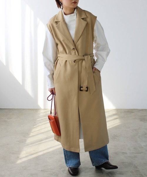 GeeRA（ジーラ）の「トレンチ風ロングジレ（その他アウター・レディース・ベージュ/ブラック・MEDIUM）」の13枚目の写真