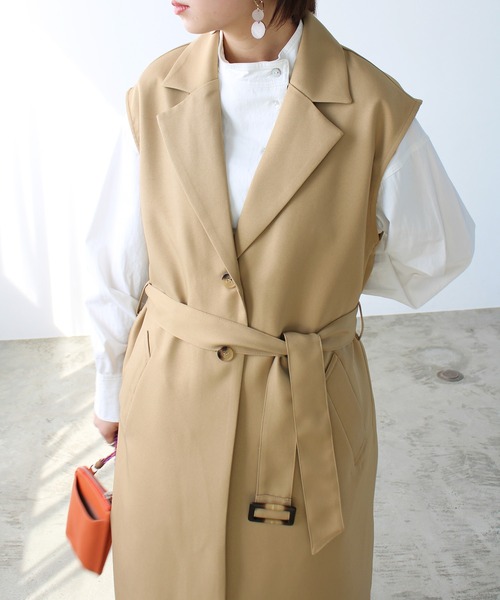 GeeRA（ジーラ）の「トレンチ風ロングジレ（その他アウター・レディース・ベージュ/ブラック・MEDIUM）」の14枚目の写真
