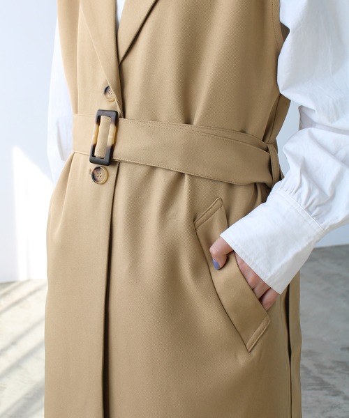 GeeRA（ジーラ）の「トレンチ風ロングジレ（その他アウター・レディース・ベージュ/ブラック・MEDIUM）」の16枚目の写真