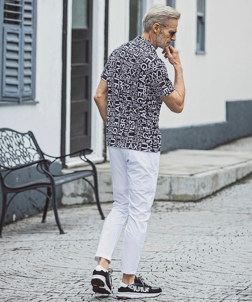 1PIU1UGUALE3 RELAX (ウノピゥウノウグァーレトレ リラックス)の「1PIU1UGUALE3 RELAX(ウノピゥウノウグァーレトレ)スーパーストレッチランダムロゴ半袖ポロシャツ(ポロシャツ・メンズ・ホワイト/ブラック・XL/M/L/S/XXL)」の20枚目の写真