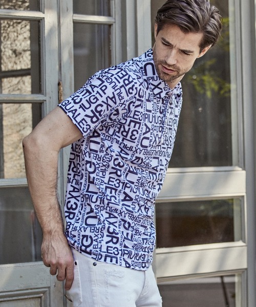 1PIU1UGUALE3 RELAX (ウノピゥウノウグァーレトレ リラックス)の「1PIU1UGUALE3 RELAX(ウノピゥウノウグァーレトレ)スーパーストレッチランダムロゴ半袖ポロシャツ(ポロシャツ・メンズ・ホワイト/ブラック・XL/M/L/S/XXL)」の13枚目の写真