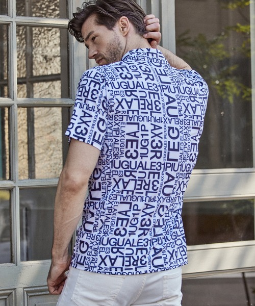 1PIU1UGUALE3 RELAX (ウノピゥウノウグァーレトレ リラックス)の「1PIU1UGUALE3 RELAX(ウノピゥウノウグァーレトレ)スーパーストレッチランダムロゴ半袖ポロシャツ(ポロシャツ・メンズ・ホワイト/ブラック・XL/M/L/S/XXL)」の15枚目の写真