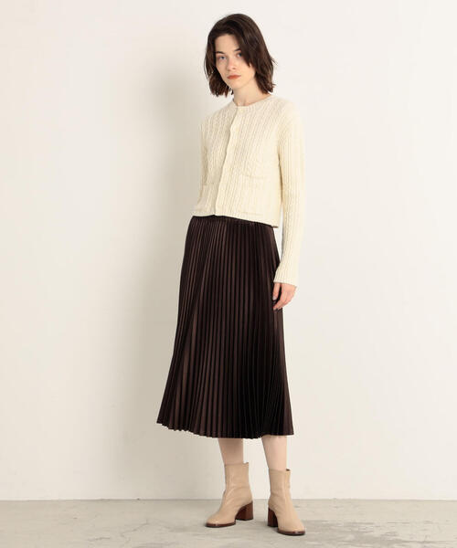 TOMORROWLAND （トゥモローランド）の「レザーライクサテンプリーツ ミディスカート（スカート・レディース・ブラック/ダークブラウン・36/34）」の3枚目の写真