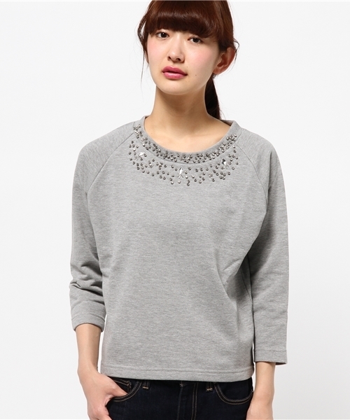 OUTLET（アウトレット）の「【Discoat Petit】TC裏毛ビジュー付プルオーバー（Tシャツ/カットソー・レディース・オフホワイト/ブラック/杢グレー・FREE）」の3枚目の写真