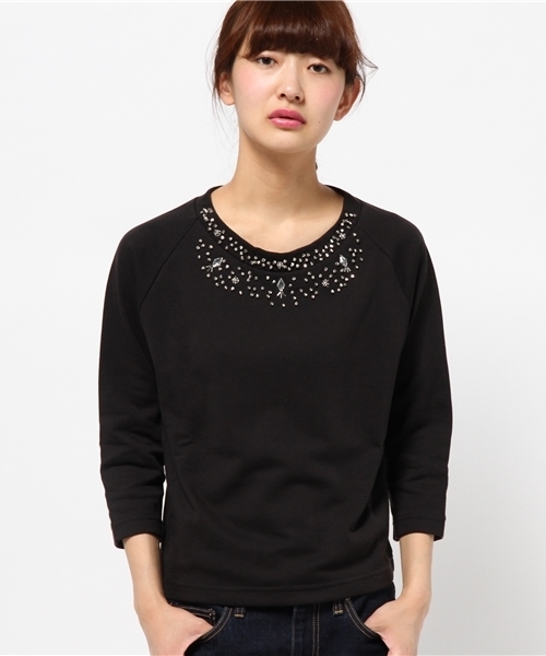 OUTLET（アウトレット）の「【Discoat Petit】TC裏毛ビジュー付プルオーバー（Tシャツ/カットソー・レディース・オフホワイト/ブラック/杢グレー・FREE）」の2枚目の写真