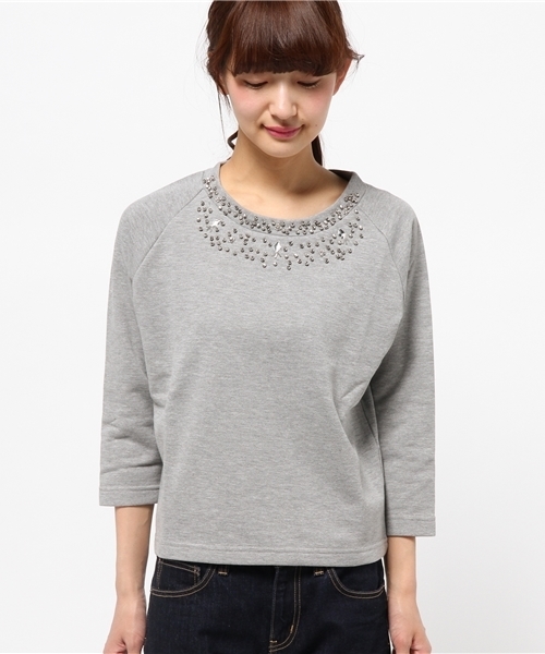 OUTLET（アウトレット）の「【Discoat Petit】TC裏毛ビジュー付プルオーバー（Tシャツ/カットソー・レディース・オフホワイト/ブラック/杢グレー・FREE）」の4枚目の写真