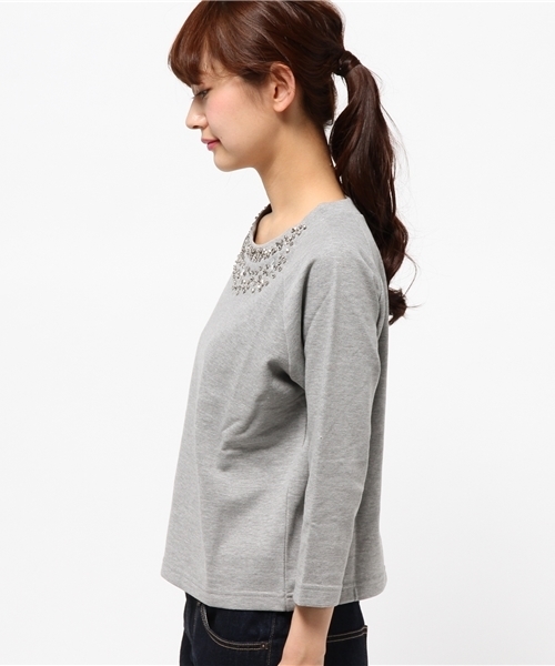 OUTLET（アウトレット）の「【Discoat Petit】TC裏毛ビジュー付プルオーバー（Tシャツ/カットソー・レディース・オフホワイト/ブラック/杢グレー・FREE）」の5枚目の写真