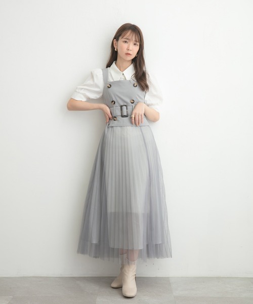 ADIRA(アディラ)の「チュールレイヤードジャンスカ(シャツワンピース・レディース・ブラック/ブルーグレー・MEDIUM)」の2枚目の写真