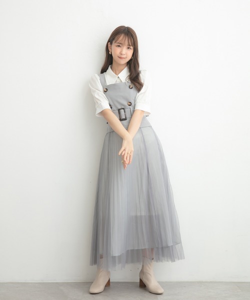 ADIRA(アディラ)の「チュールレイヤードジャンスカ(シャツワンピース・レディース・ブラック/ブルーグレー・MEDIUM)」の3枚目の写真