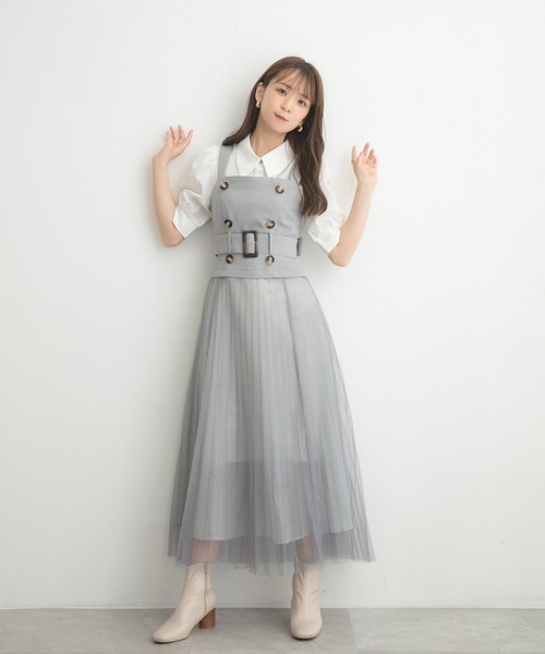 ADIRA(アディラ)の「チュールレイヤードジャンスカ(シャツワンピース・レディース・ブラック/ブルーグレー・MEDIUM)」の10枚目の写真