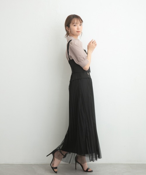 ADIRA(アディラ)の「チュールレイヤードジャンスカ(シャツワンピース・レディース・ブラック/ブルーグレー・MEDIUM)」の4枚目の写真