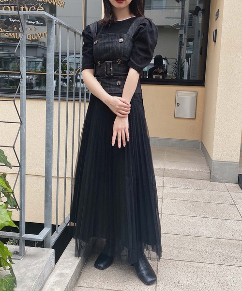 ADIRA(アディラ)の「チュールレイヤードジャンスカ(シャツワンピース・レディース・ブラック/ブルーグレー・MEDIUM)」の11枚目の写真
