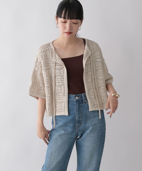 LOWRYS FARM(ローリーズファーム)の「オープンワークニットカーディガン 346340(カーディガン/ボレロ・レディース・ブラック/ブラウン/アイボリー・FREE)」の2枚目の写真