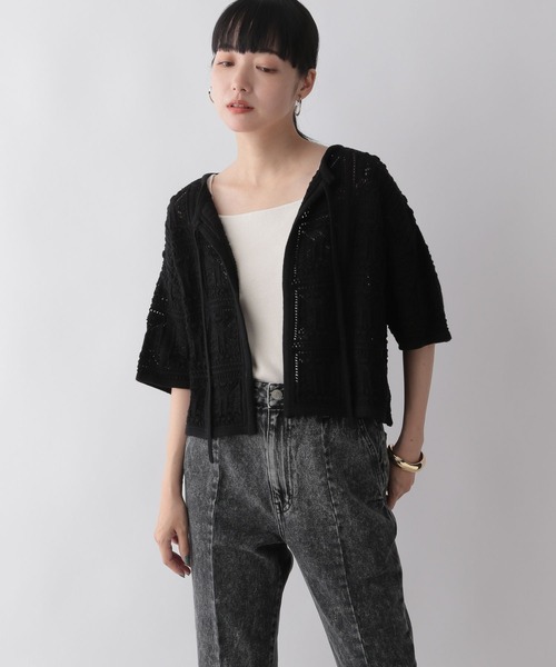 LOWRYS FARM(ローリーズファーム)の「オープンワークニットカーディガン 346340(カーディガン/ボレロ・レディース・ブラック/ブラウン/アイボリー・FREE)」の1枚目の写真