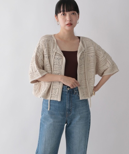 LOWRYS FARM(ローリーズファーム)の「オープンワークニットカーディガン 346340(カーディガン/ボレロ・レディース・ブラック/ブラウン/アイボリー・FREE)」の5枚目の写真