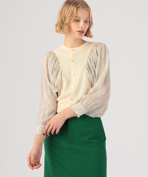 SOULEIADO（ソレイアード）の「レーヨンコットン コンビカーディガン（ニット/セーター・レディース・チャコールグレー/ライトベージュ・S）」の4枚目の写真