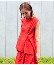 総刺繍ウエストタックAラインブラウス【セットアップ着用可】