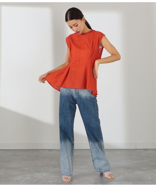 Settimissimo(セッティミッシモ)の「総刺繍ウエストタックAラインブラウス【セットアップ着用可】(シャツ/ブラウス・レディース・オレンジ/グリーン/スミクロ・FREE)」の7枚目の写真