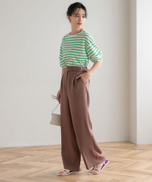 KOBE LETTUCE（コウベレタス）の「ランタンショートスリーブボーダートップス（Tシャツ/カットソー・レディース・ホワイト×グリーン/ホワイト×ブルー/ホワイト×ブラック/ピンク系その他/ホワイト×イエロー/ピンク系その他2・FREE）」の15枚目の写真