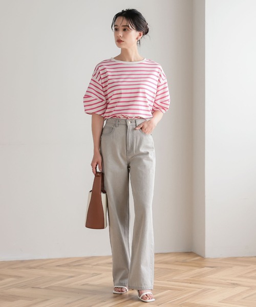 KOBE LETTUCE（コウベレタス）の「ランタンショートスリーブボーダートップス（Tシャツ/カットソー・レディース・ホワイト×グリーン/ホワイト×ブルー/ホワイト×ブラック/ピンク系その他/ホワイト×イエロー/ピンク系その他2・FREE）」の8枚目の写真