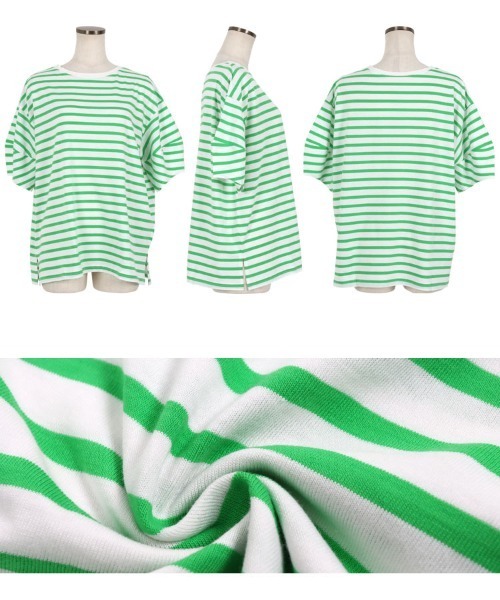 KOBE LETTUCE（コウベレタス）の「ランタンショートスリーブボーダートップス（Tシャツ/カットソー・レディース・ホワイト×グリーン/ホワイト×ブルー/ホワイト×ブラック/ピンク系その他/ホワイト×イエロー/ピンク系その他2・FREE）」の17枚目の写真