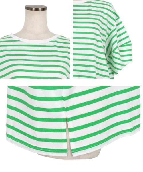 KOBE LETTUCE（コウベレタス）の「ランタンショートスリーブボーダートップス（Tシャツ/カットソー・レディース・ホワイト×グリーン/ホワイト×ブルー/ホワイト×ブラック/ピンク系その他/ホワイト×イエロー/ピンク系その他2・FREE）」の18枚目の写真