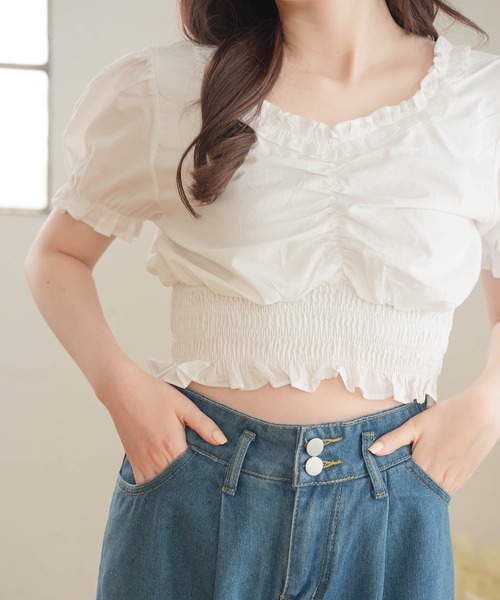 Cham.（チャム）の「フリルギャザーブラウス（シャツ/ブラウス・レディース・ブラック/オフホワイト・F）」の15枚目の写真